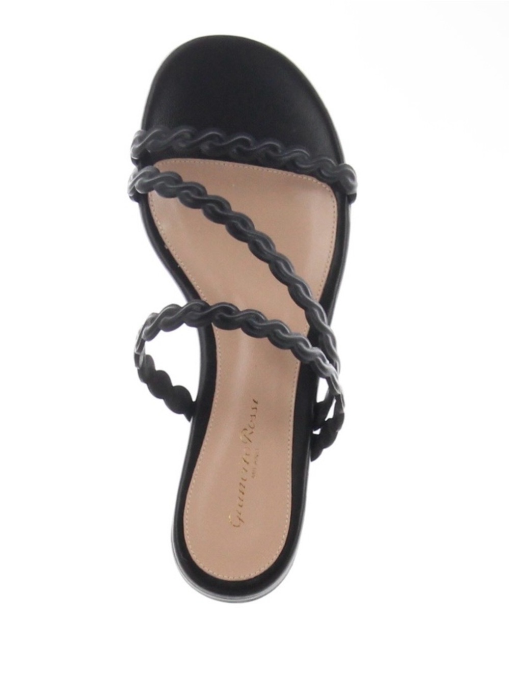 Gianvito Rossi Black Braided-Strap Slide Sandal with Tan Insole